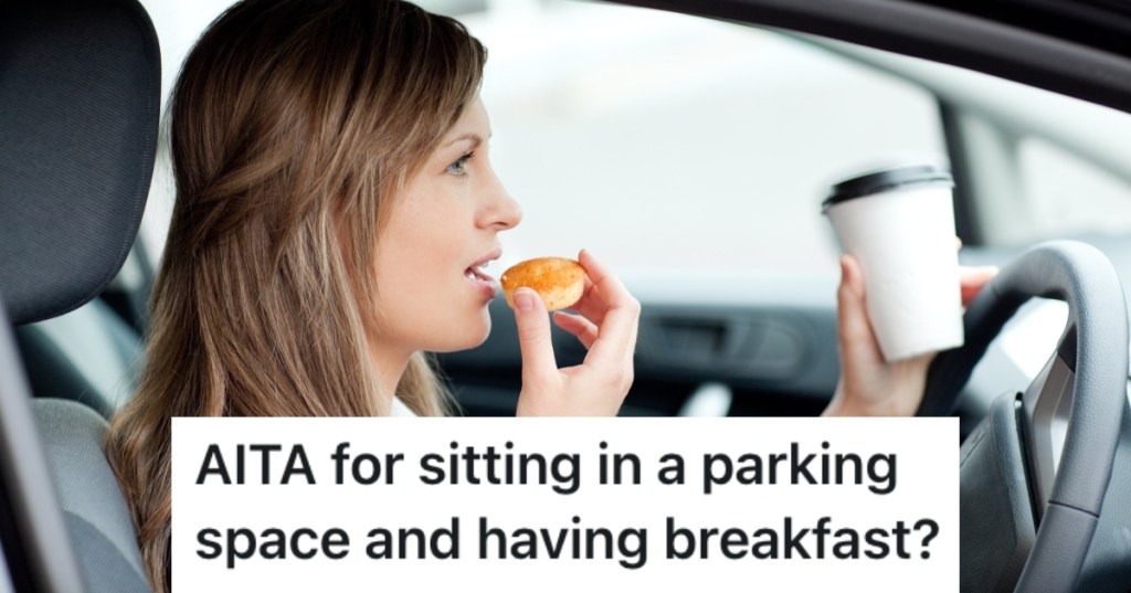 woman eating in her car