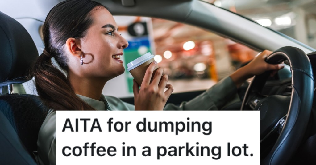 woman drinking coffee in her car