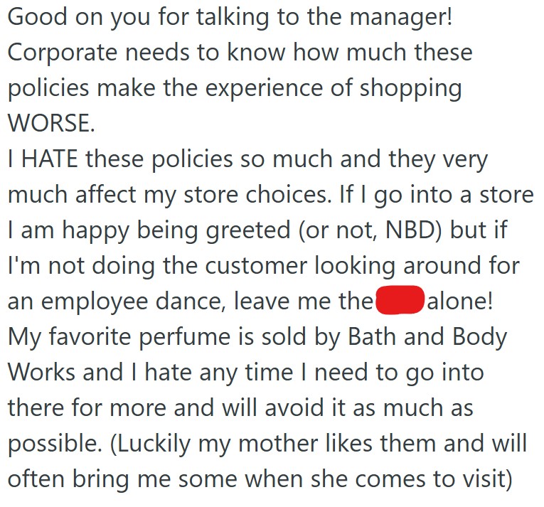 comment 1 39 After Being Forced To Ask Customers If They Need Help All The Time, This Worker Was A Customer At Another Store, So She Complained About The Policy To Management To Try To Get It Changed