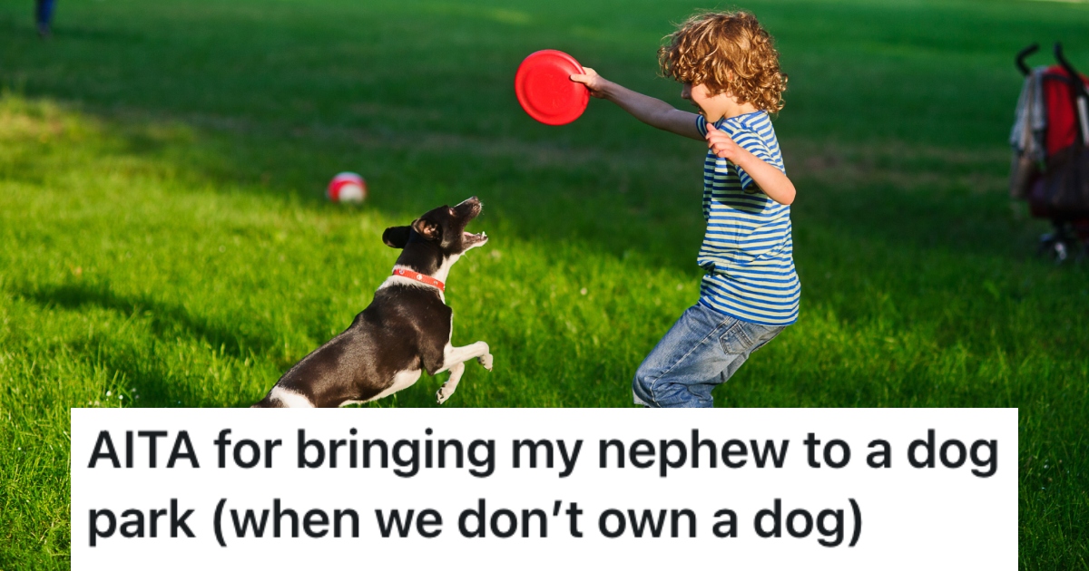 boy with a dog at a park