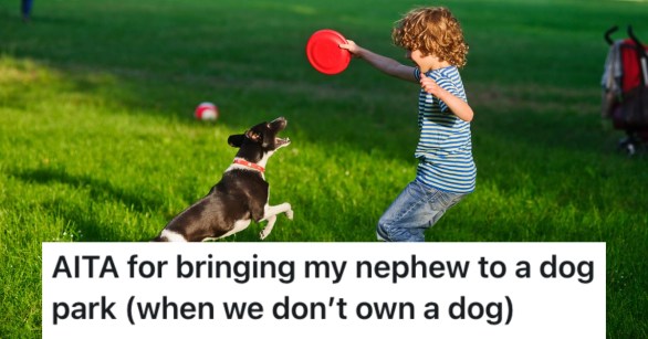 boy with a dog at a park