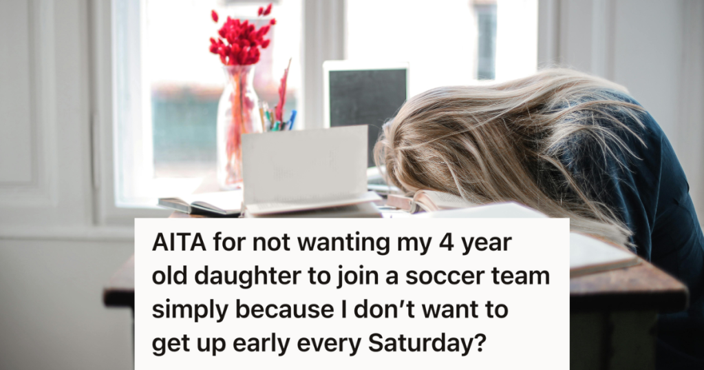 exhausted mother with head on desk