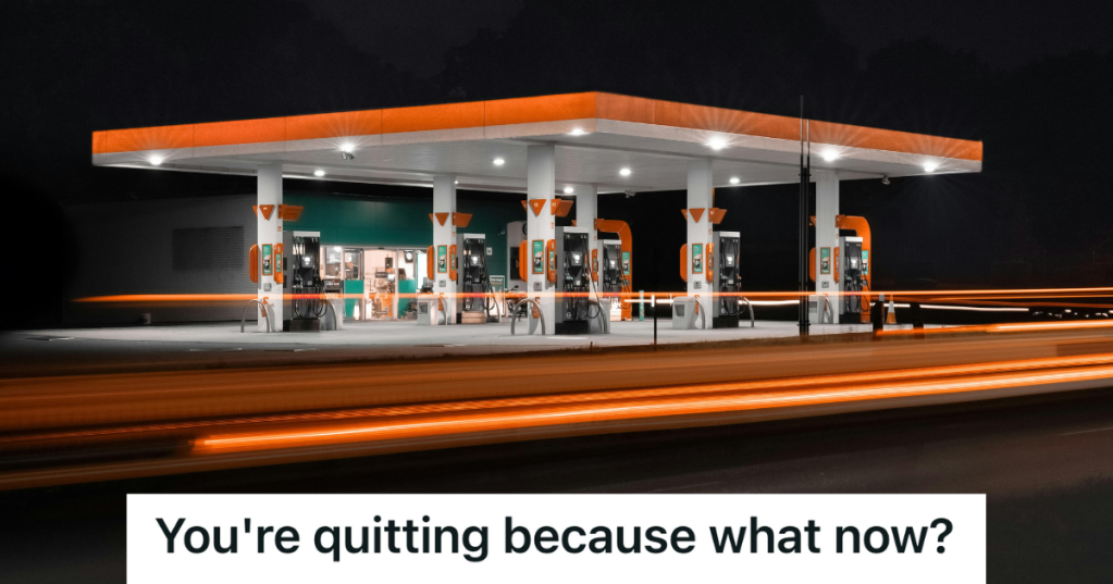 gas station exterior at night