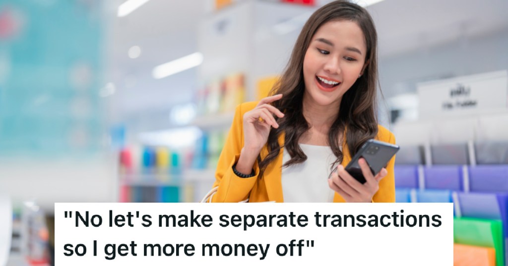 happy woman using a discount