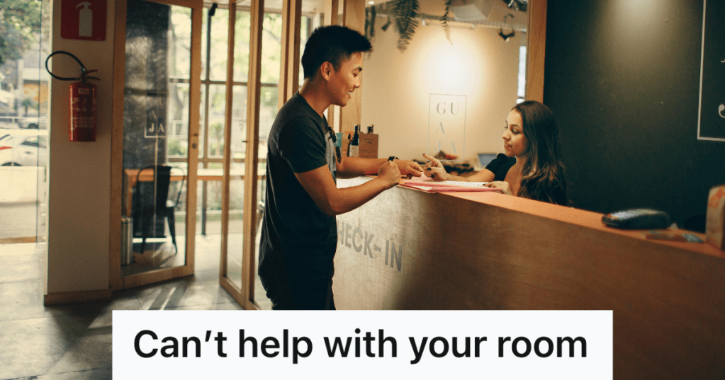 man checking in to a hotel