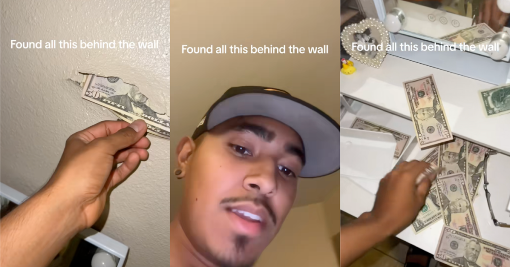man finding money in a wall