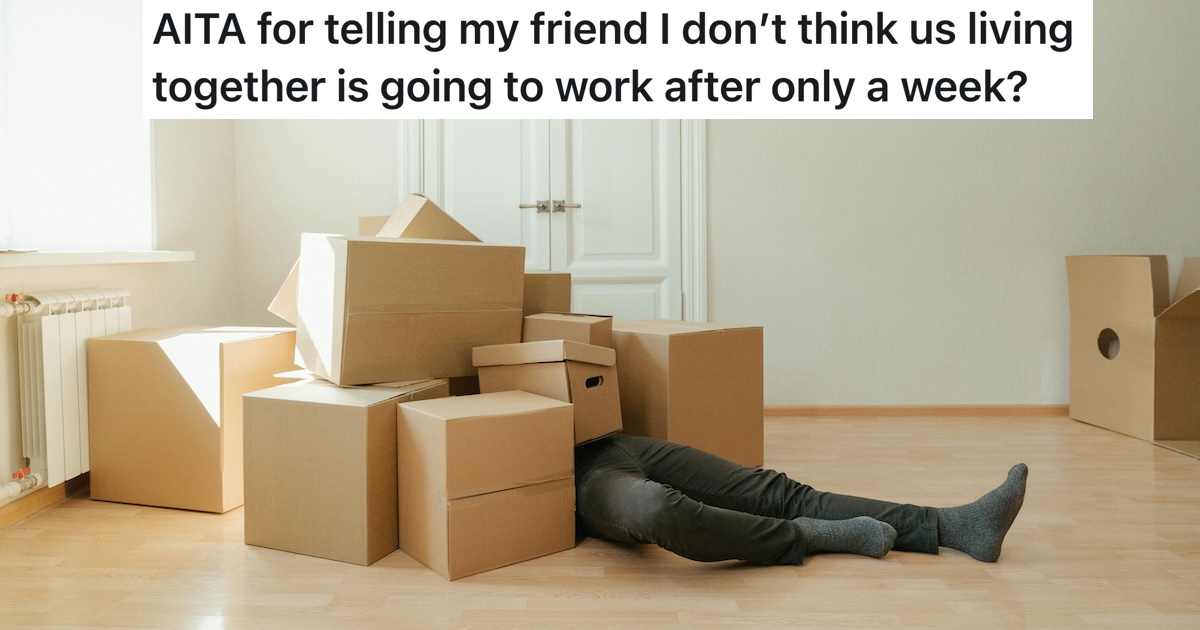 She Let Her Friend Move In Her Tiny Studio Apartment, But One Week Later She Realizes This Roommate Situation Isnt Working person hiding behind moving boxes