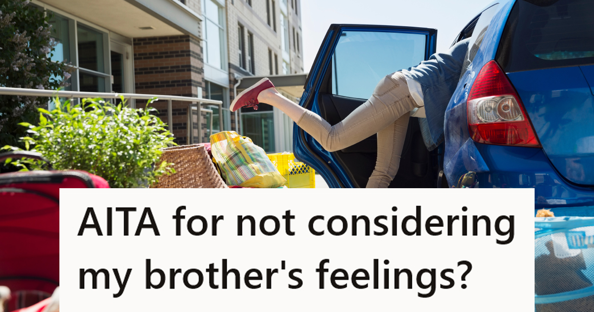 A young person getting moving stuff out of a car