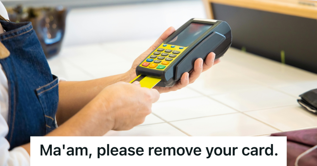 person holding a card reader
