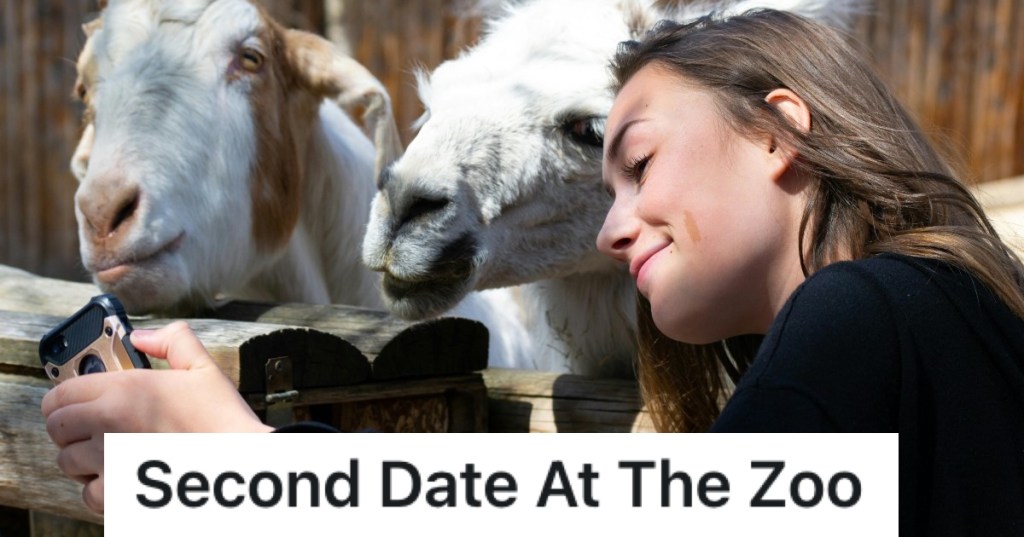 woman taking a selfie with goats