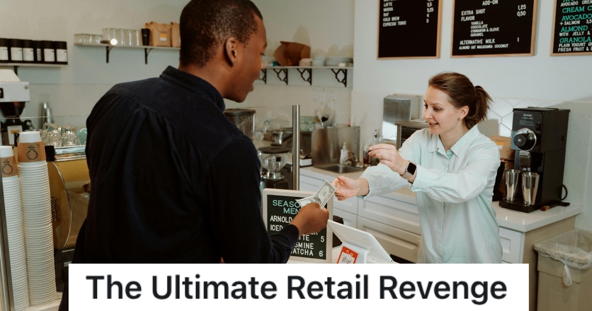 retail worker handing over a package