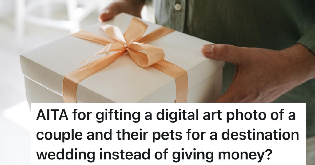 person giving a wedding gift/present