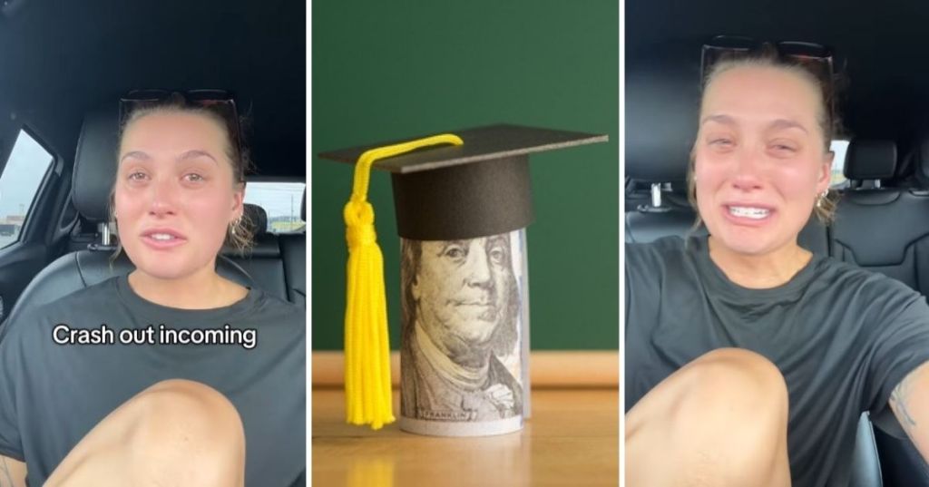Crying woman with student loans