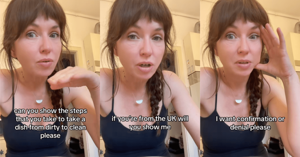 woman talking about doing dishes