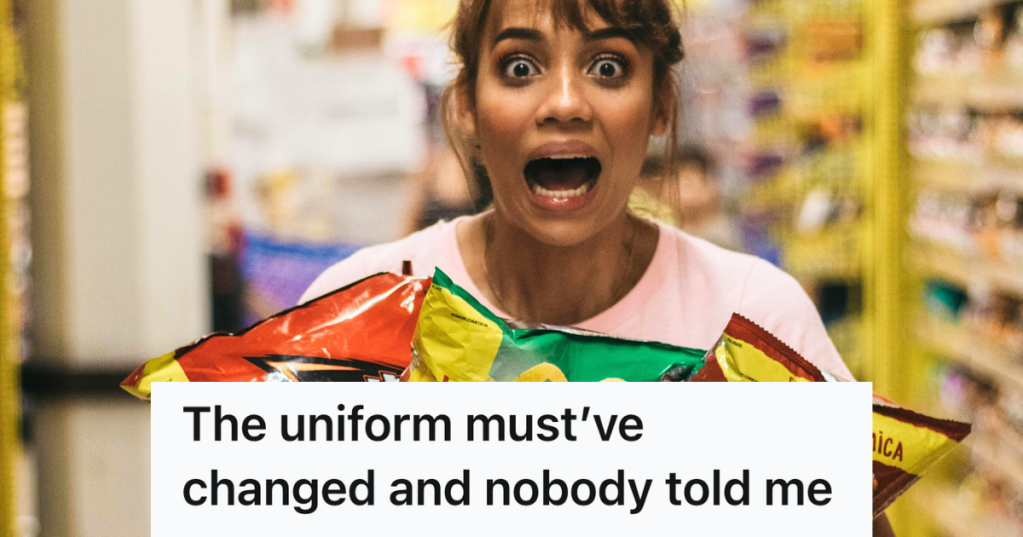 surprised woman holding snacks