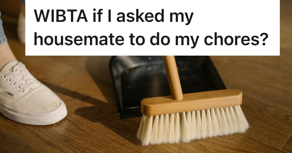 person sweeping/doing chores