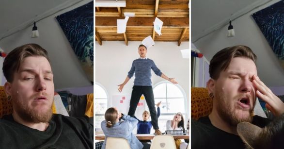 Man talking about table surfing