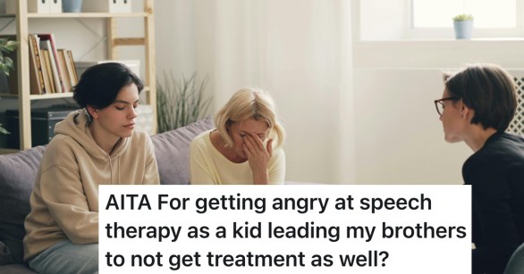 boy getting therapy with mom looking upset