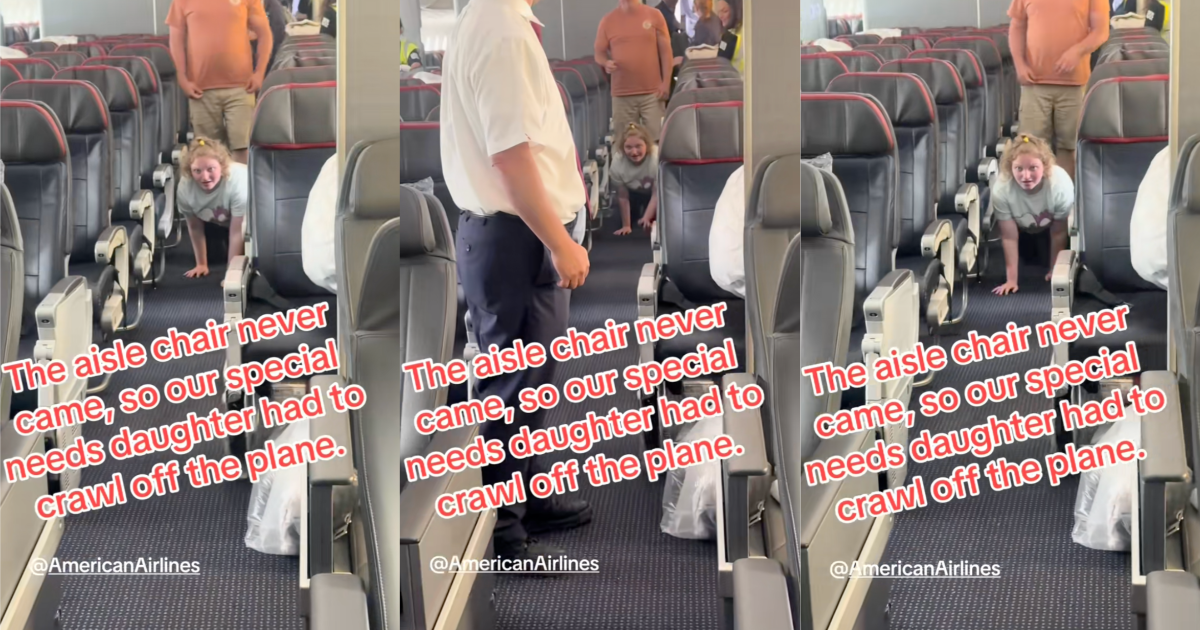 woman crawling on a plane