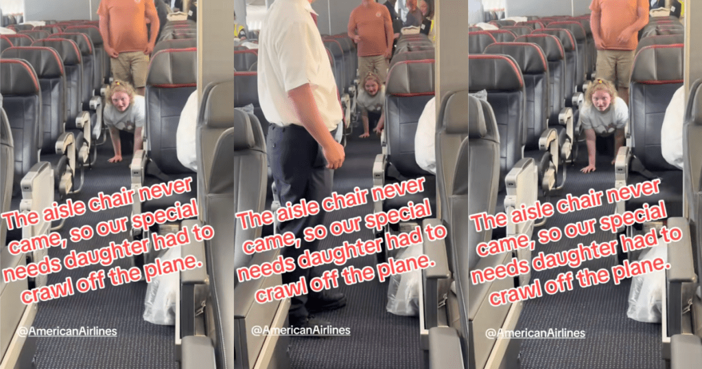 woman crawling on a plane