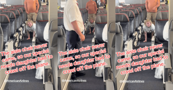 woman crawling on a plane