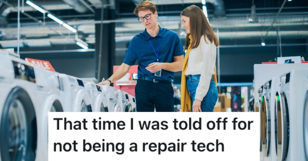 worker with customer in a store
