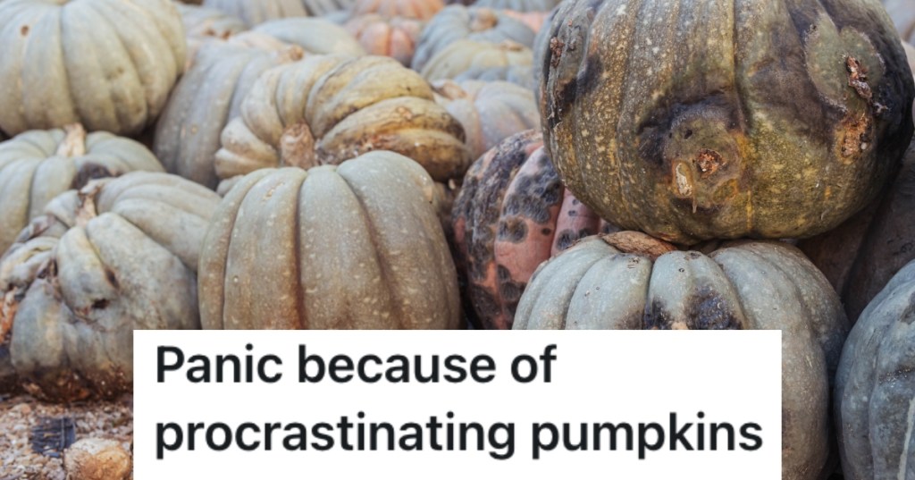 rotten pumpkins in a field