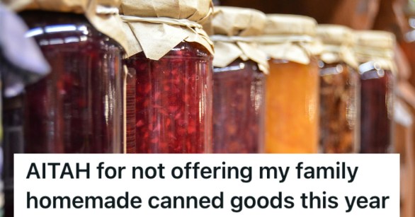 A row of homemade jams and pickles