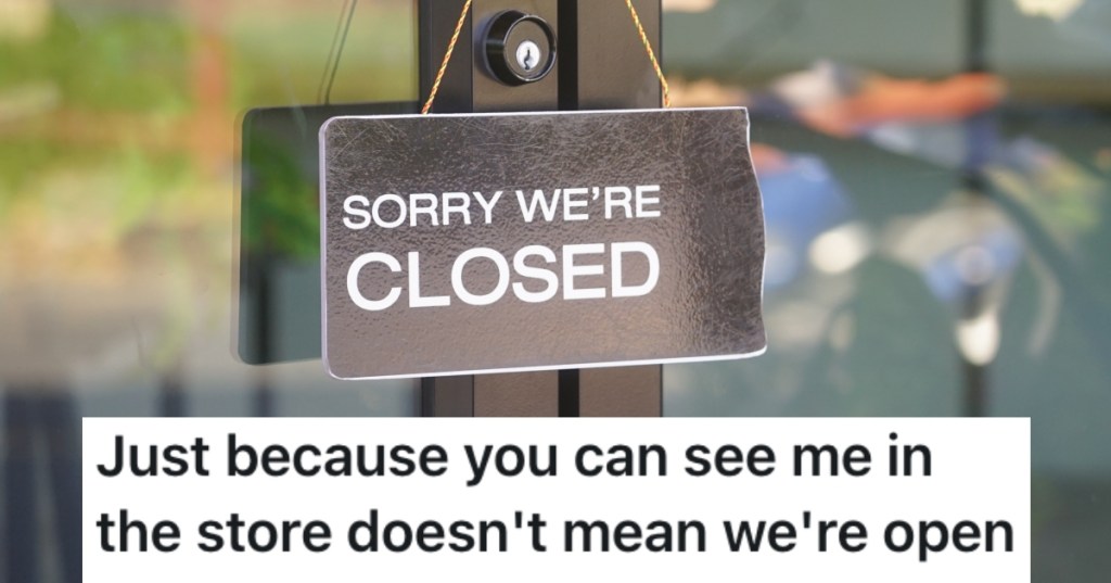 store with a closed sign on the door