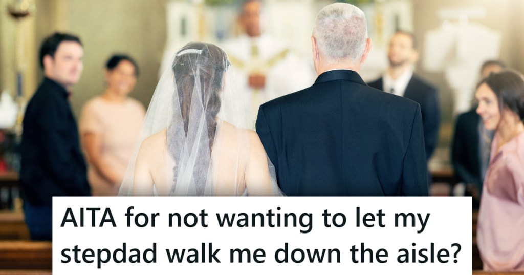 A father walking his daughter down the wedding aisle
