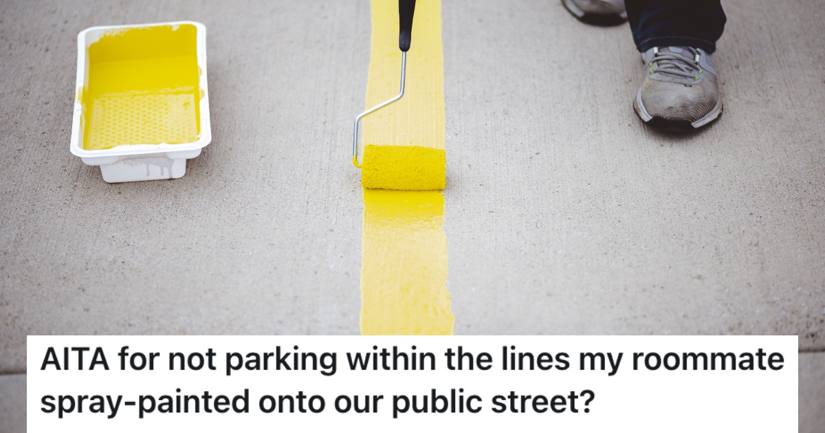 His Roommate Spray Painted Lines On The Street For Parking, But He Didnt Follow His Rules And Parked Like He Pleased painting yellow lines on a road