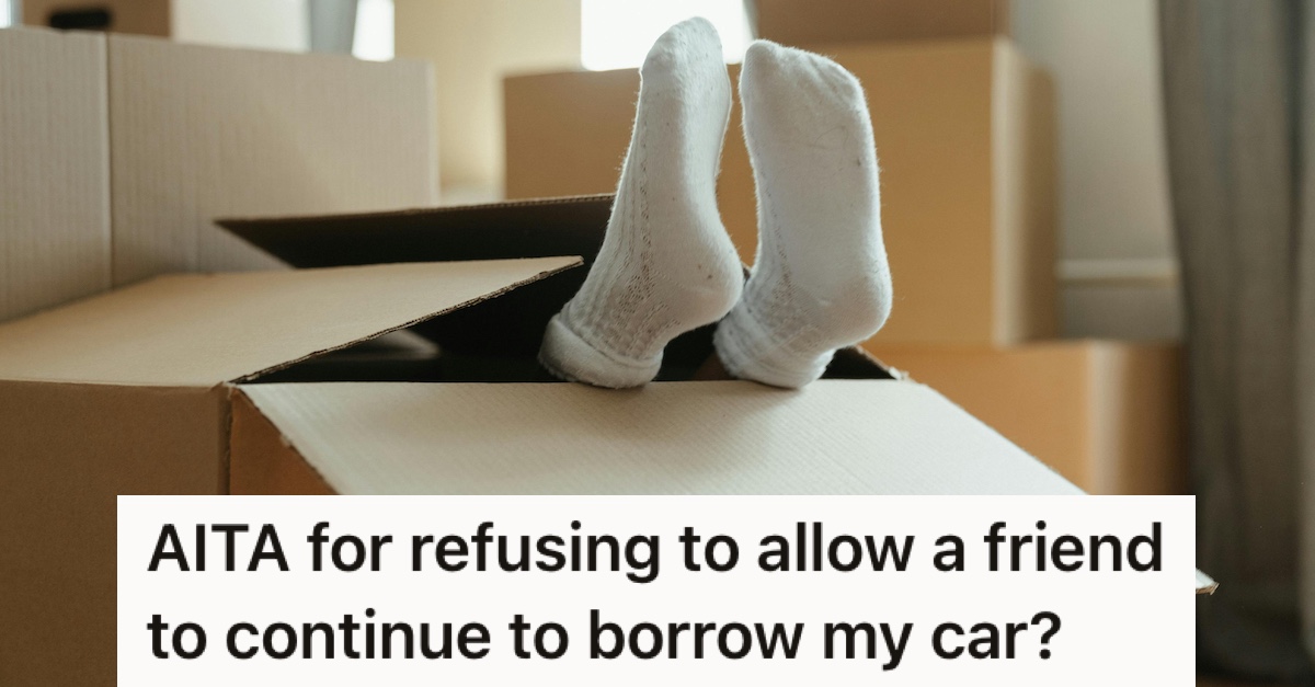 Feet sticking out of a moving box