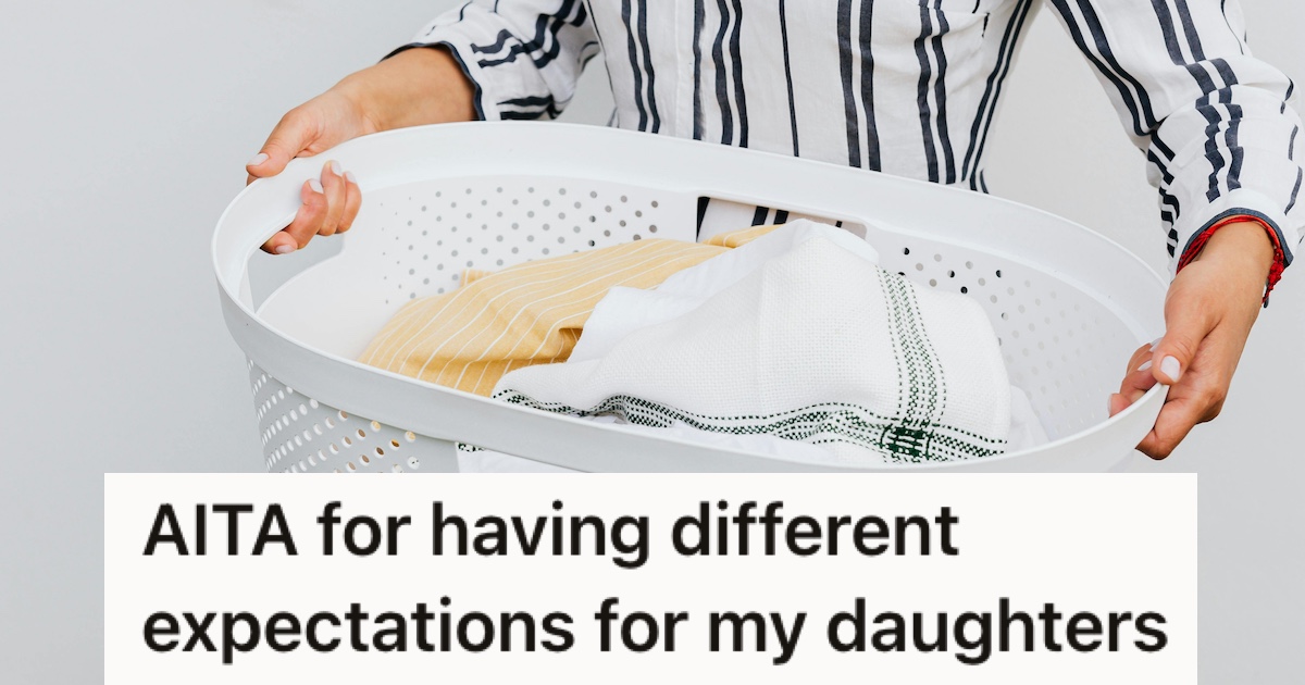 Parents Of Adult Children Are Insisting Their Youngest Daughter Must Do Her Own Laundry, But Their Favoritism Is Clear Since They Do Their Eldest Daughters Laundry For Her A woman carrying a basket of laundry
