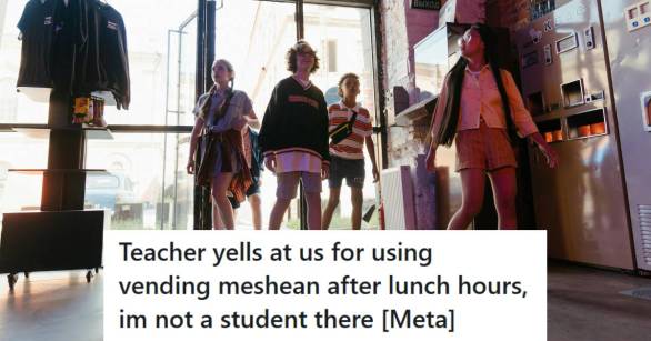 Students walking inside of a school looking for the vending machines