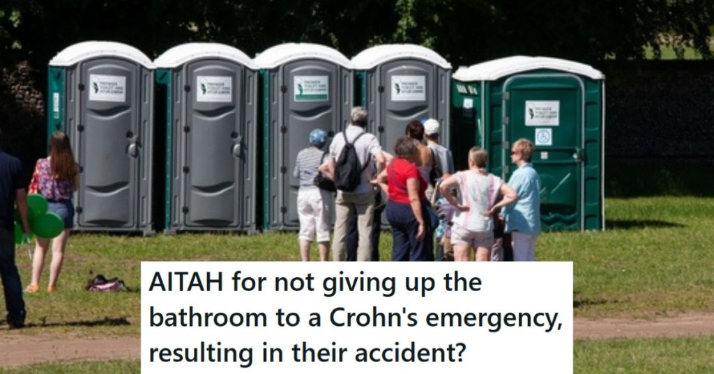 Line of people waiting for bathroom