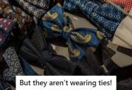 Manager Demanded Print Shop Employees Wear Ties Even Though They Could Be Dangerous While Using The Equipment, So One Worker Bought Ridiculous Clown Bow Ties For Everyone To Wear