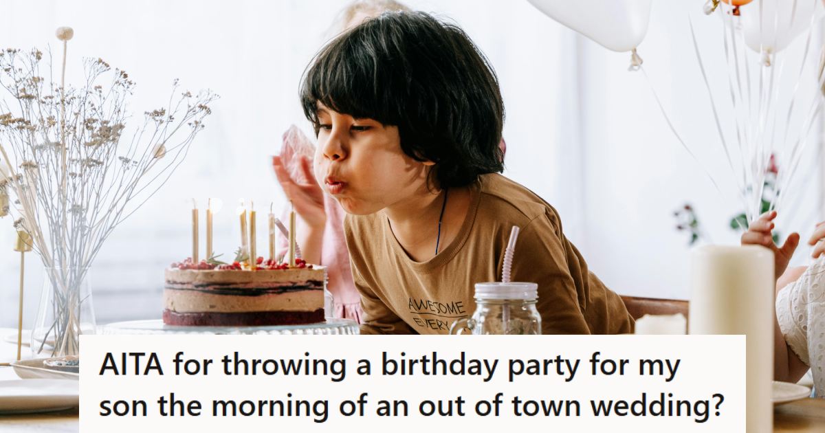 Young boy blowing candles at a birthday brunch