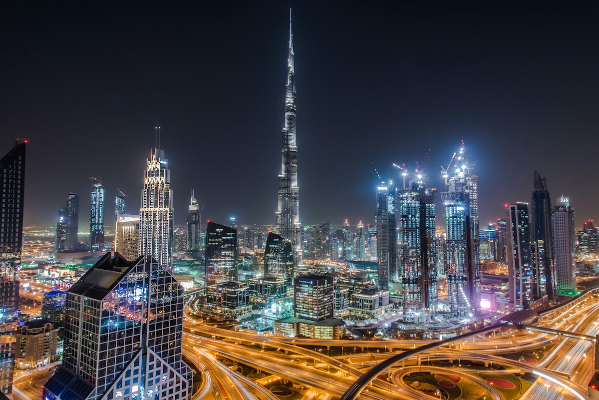 The Burj Khalifa on the Dubai night skyline