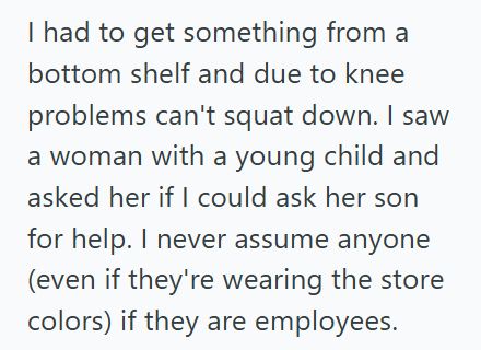 Child 1 Teen Was Grocery Shopping With Her Mom When An Elderly Woman Mistook Her For A Store Employee Because Of Her Jacket, And Her Mom Had To Step In And Clarify She Was Just A Kid