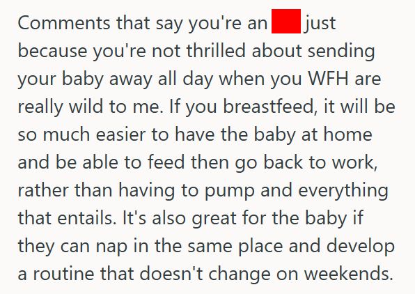 Childcare 2 Mother Wants Childcare At Home So She Can See Her Baby During Work Breaks, But Refusing To Drive 40 Minutes To Her Mother In Law’s House Led To A Standoff With Her Husband Over Childcare