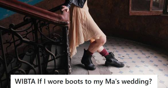 Young woman posing in combat boots and a dress