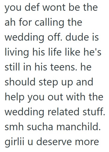 Comment 2 110 Her Boyfriend Is Not Helping With The Wedding Planning, So She Is Thinking About Cancelling The Whole Thing