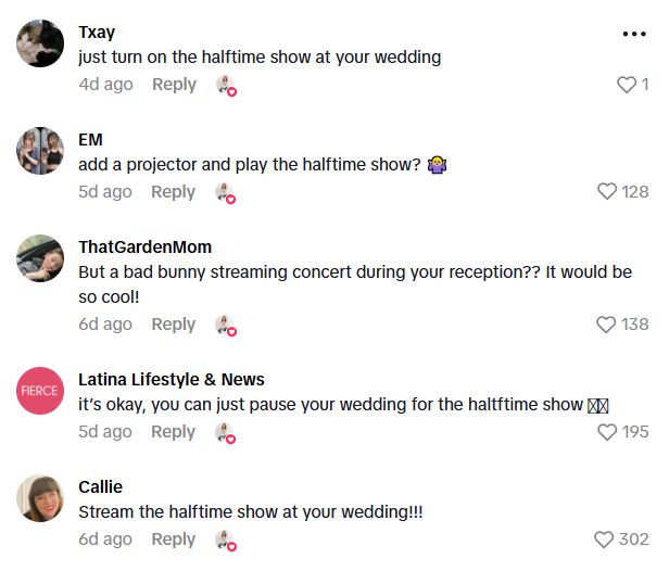 Comment 3 22 Bride To Be Notices A Scheduling Conflict With Her Wedding And The Super Bowl Featuring Bad Bunny, So She Might Reschedule