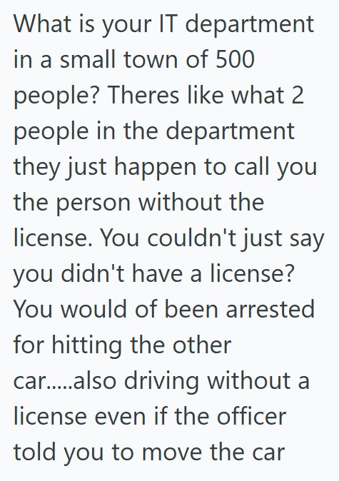Comment 5 76 Cops Called Him To Get The IT Departments Car Moved To A Better Spot, So This Helpdesk Worker Antagonized The Cops, But Finally Drove The Car To Move It Even Though He Doesnt Have A License