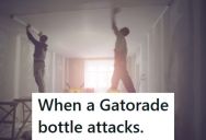 Bookstore Worker Had To Keep Working Throughout A Remodel, Until One Day They Tripped Over A Gatorade Bottle Into A Table Saw, Causing A Piece Of Plywood To Crash Onto Them