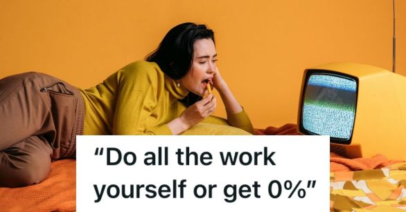 Young woman watching TV and eating cheesies
