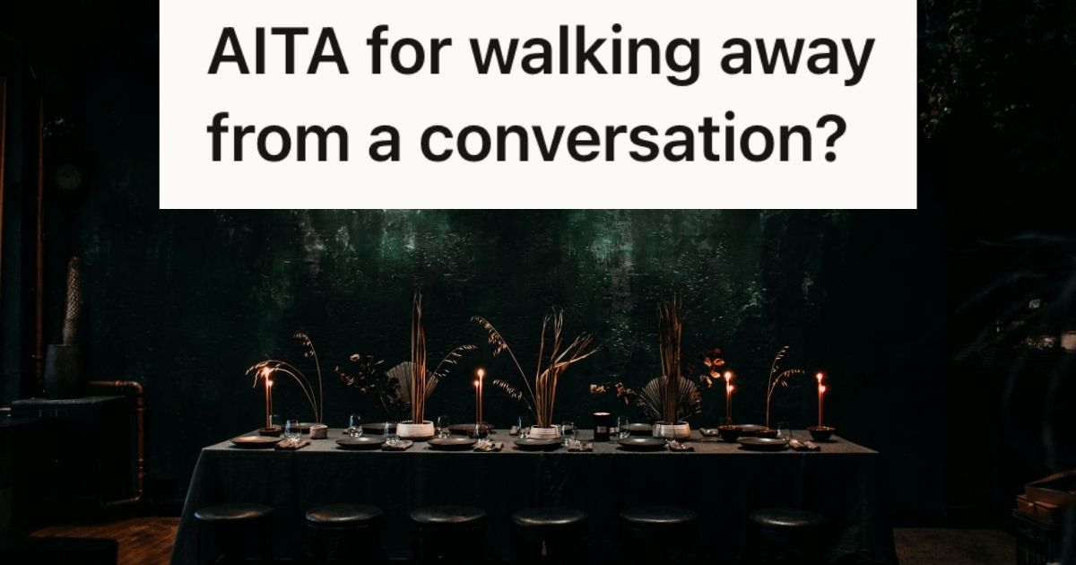 A formal dining table outside at night