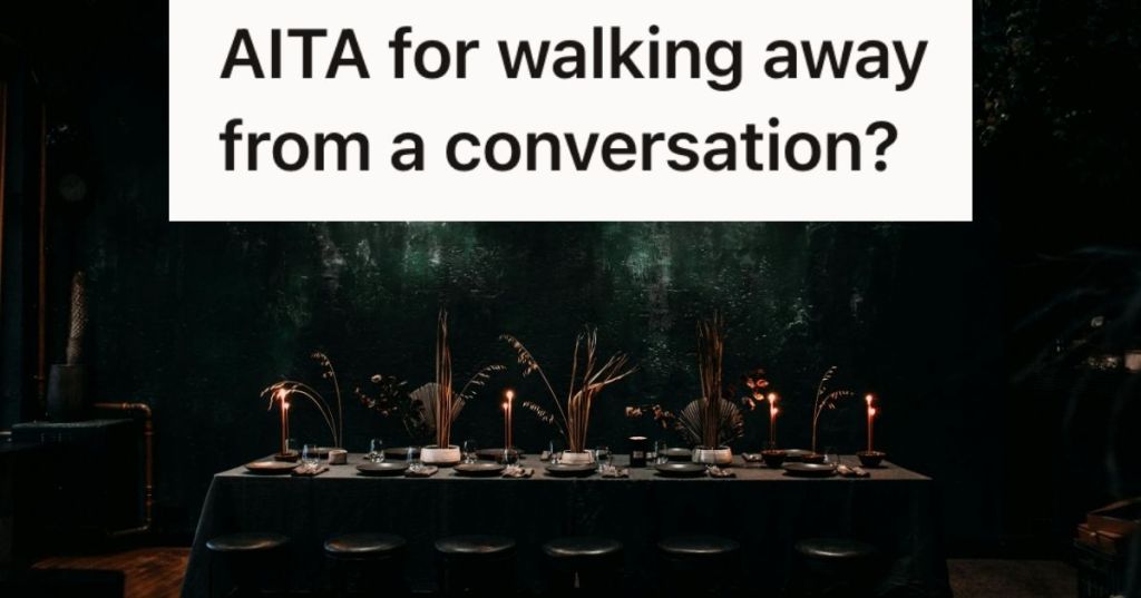 A formal dining table outside at night