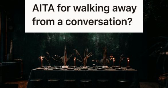 A formal dining table outside at night