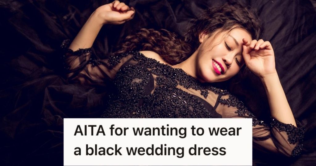 Woman lying down in a formal black evening gown